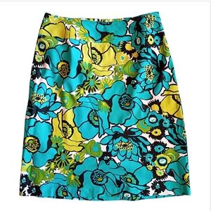 EAST 5TH Women's Skirt Turquoise Lime Green Floral Stretch Sz 10